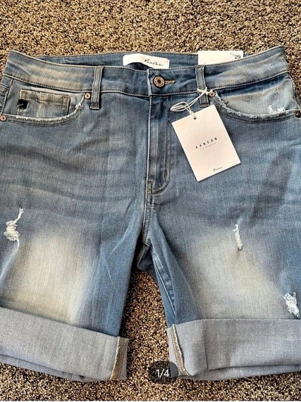 Kancan Light Wash Cuffed Denim Shorts Women's Distressed Cuffed Jean Shorts Blue